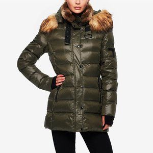 S13 NYC New York Green Faux Fur Hoodie Puffer Jacket Size XS